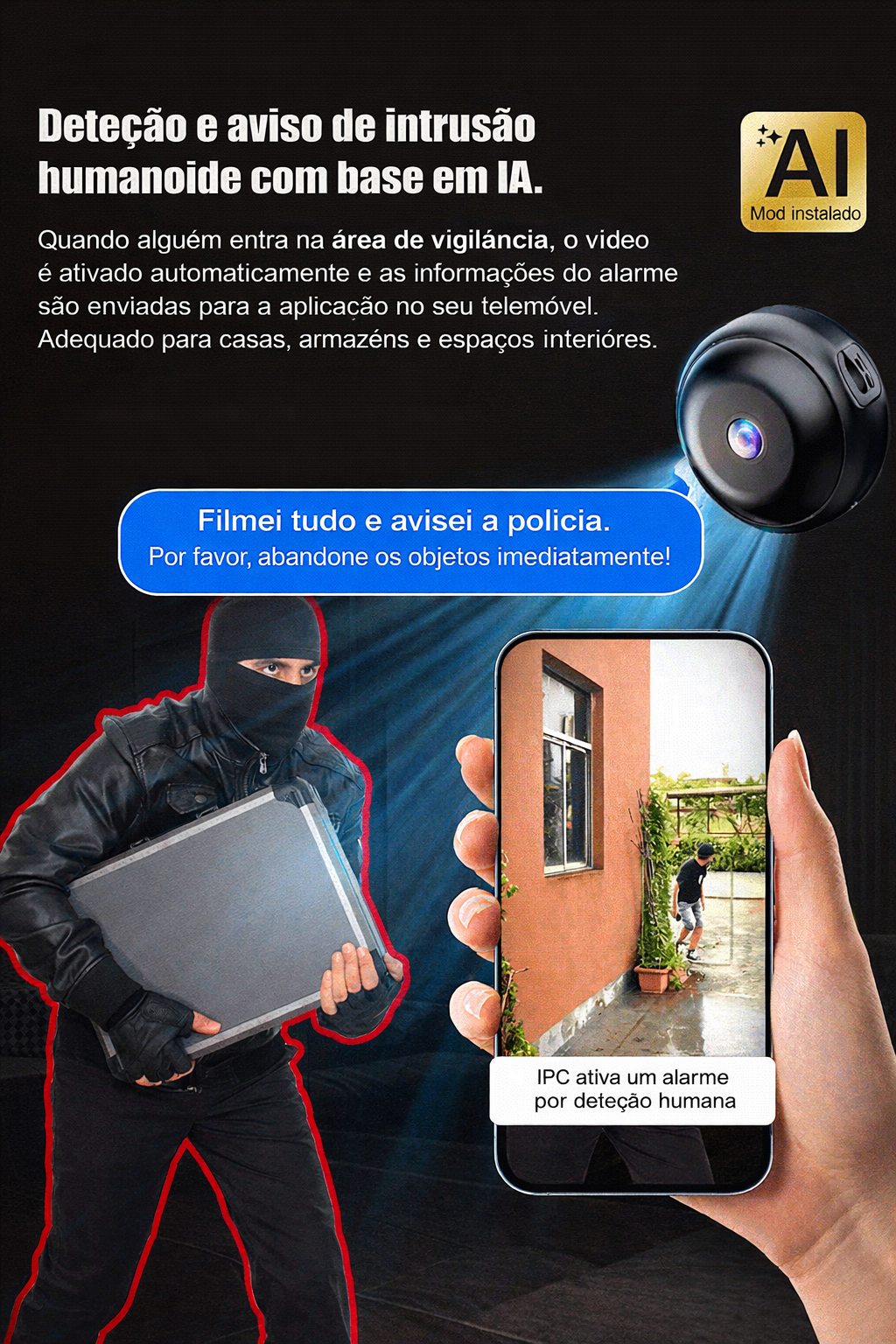 MicroVigi HD™ - Mini Câmara de Segurança Inteligente